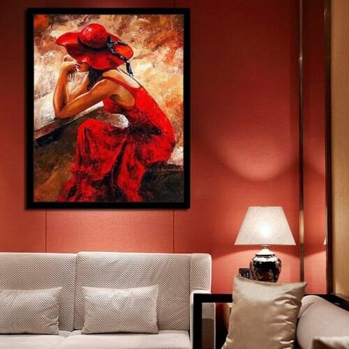 Paint by number art painting by numbers Hand painted sexy red dress woman home hotel corridor decorative painting