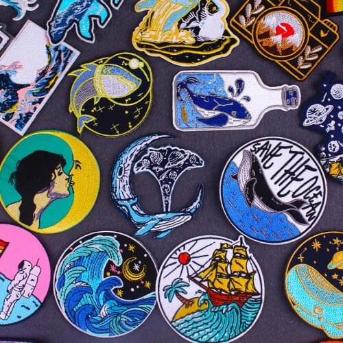 Whale Patch The Sea Waves Patches on Clothing Iron on Jacket Applique Embroidered Patches Sewing Patch on Clothing Accessories