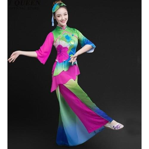 Wholesale Fan Dance Costume Chinese Folk Dance Wear Chinese Collar Yangko Dance Costume Stage Performance Wear XXXL FF038 YQ