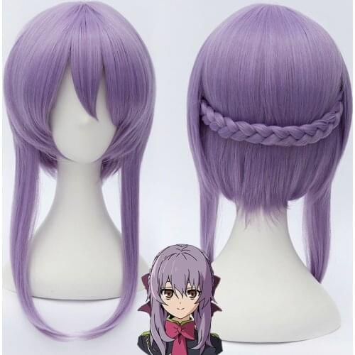 Seraph of the end Hiiragi Shinoa Wigs Light Purple Heat Resistant Synthetic Hair Perucas Cosplay Wig + Wig Cap + Bowknot Hairpin