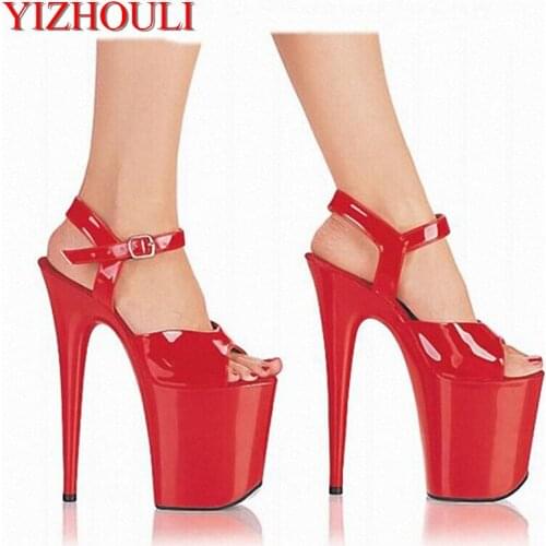 Sexy ankle strap with comfortable thick heels sandals, banquet with 20cm thin heels high, pole dancing shoes