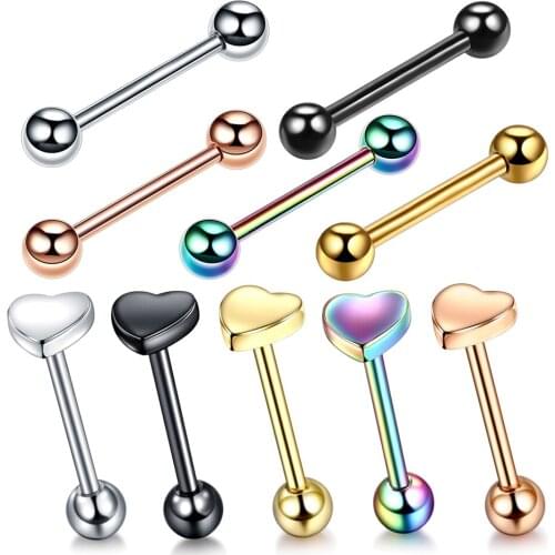 1PC Heart&Ball Barbell Tongue Ring 16mm Tongue Piercing Nipple Ring Sex Stainless Steel Helix Piercing Earring 14G Body Jewelry