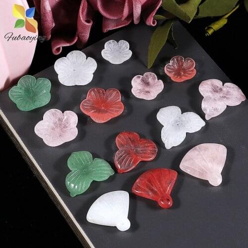 Natural Stone Quartz Pendant Fashion Trendy 15pcs Stone Carving Set DIY Beads Carved Flower Shaped Accessories For Jewerly Make
