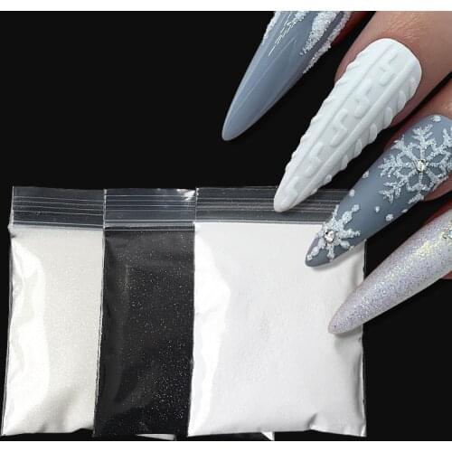 3 Bags Shiny Sugar Nail Powder White Black Glitter Candy Snow Dust Sweater Yarn Powder Christmas Nail Art Decorations Manicure