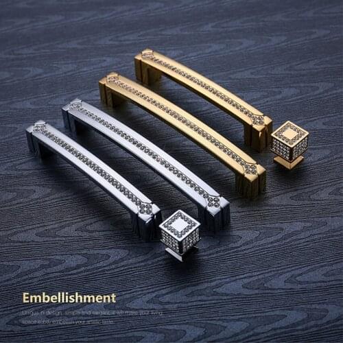 96 128 160mm modern fashion luxury k9 crystal wardrobe win cabinet door handle silver gold kitchen cabinet drawer cupboard knob