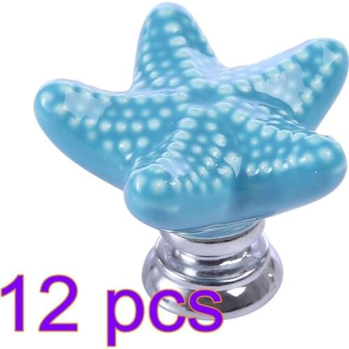 12pcs Ceramic Cabinet Pulls Starfish Shaped Pull Handle Creative Doorknob For Cabinet Drawer Wardrobe Door - Blue /White/red