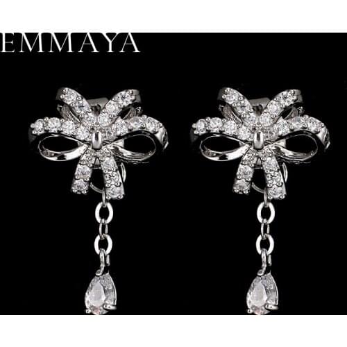 EMMAYA Top Quality Bowknot AAA Cz Earrings White Gold Color Fashion Jewelry For Girl Party Big Discount