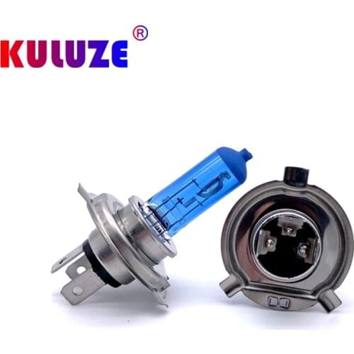 KULUZE 2pcs H4 Super White Headlights P43t 60/55W 12V Quartz Halogen Bulb High Power 100W auto High low Light 6000K