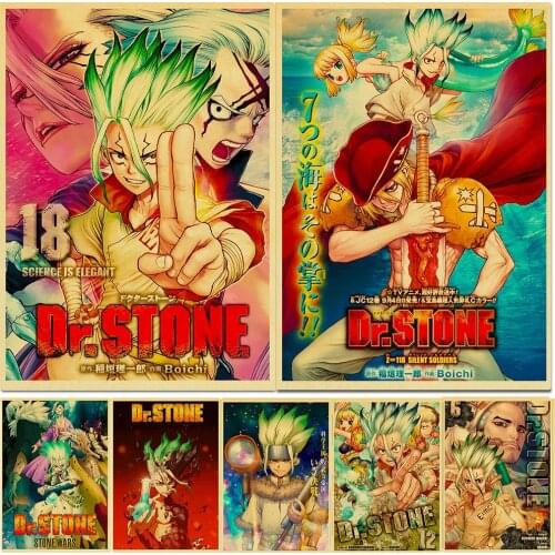 Vintage Dr.STONE Japanese anime Posters HD Poster Kraft Paper Home Decor Study Bedroom Bar Cafe Wall Paintings