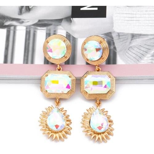 Za Vintage Hanging Earrings New Luxury Crystal Infinity Stone Colorful Drop Earring Wholesale Jewelry Accessories For Women 2021