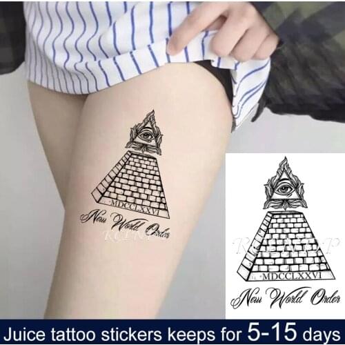 Waterproof Temporary Juice ink Tattoo Sticker Eye Flower Egypt Tower "New World Order" Fruit Gel Long lasting for Men Women