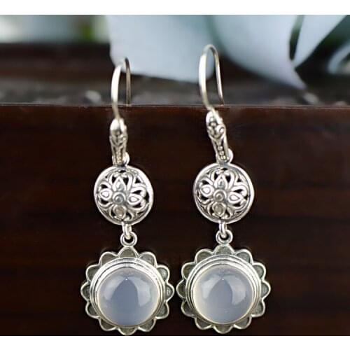 2018 Promotion Real Brinco Thai 925 Inlaid Natural Jade Pulp Eardrop Original Antique Long Anti Allergy Female Earring Earrings