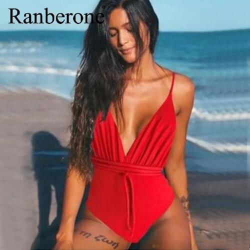 2020 Women Sexy Bikini One Piece Swimsuit Print Floral Retro Thong High Waist Bodysuit Backless Push Up Swimwear Deep V Monokini