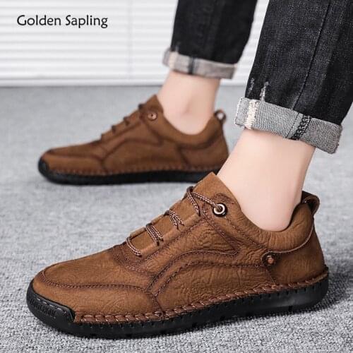 Golden Sapling Retro Shoes Men Comfortable Genuine Leather Flats Vintage Mens Casual Shoe Fashion Sewing Lightweight Footwear