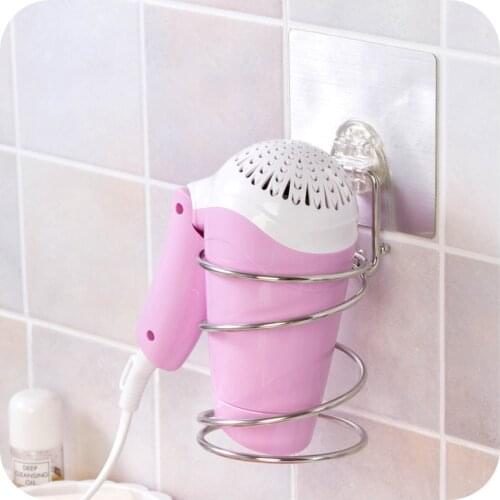 1pc Stainless Blower Storage Rack Free Drilling Wall Holder Strong Glue On Wall Bathroom Holder