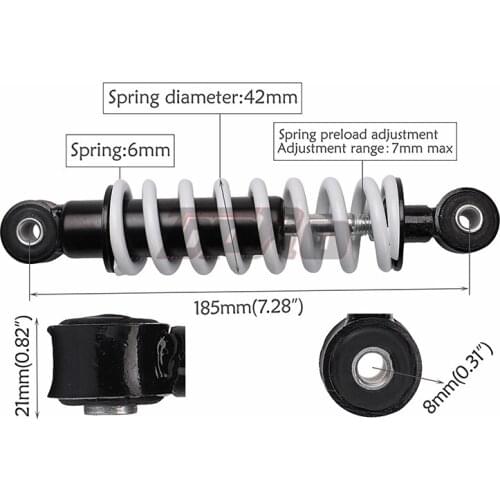 185mm 7.28" Spring Suspension Rear Shock Absorber 400lbs for 47cc 49cc Mini Dirt Pit Bike ATV Quad Buggy 4 Wheeler Razor Bike