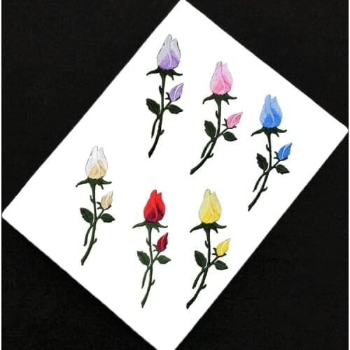 3Pcs/3.5X11cm Red/Sky blue/Yellow Rose Applique Clothing Embroidery Patch Fabric Sticker Iron On Patch Craft Sewing Repair