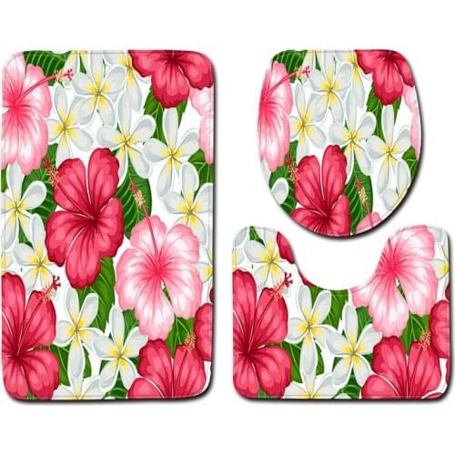 3pcs/set Flower Print Anti-slip Bathroom Floor Mat Home Decor Shower Velvet Toilet Cover Bath Door Carpet Mats and Rugs Sets