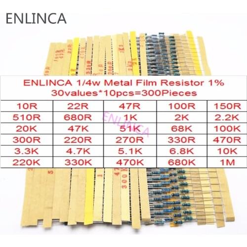 30-130Values 1/4W Metal Film Resistor Kit 1% 0.25W Resistor Assorted diy Kit Set 1 ohm-1M ohm Resistance Pack