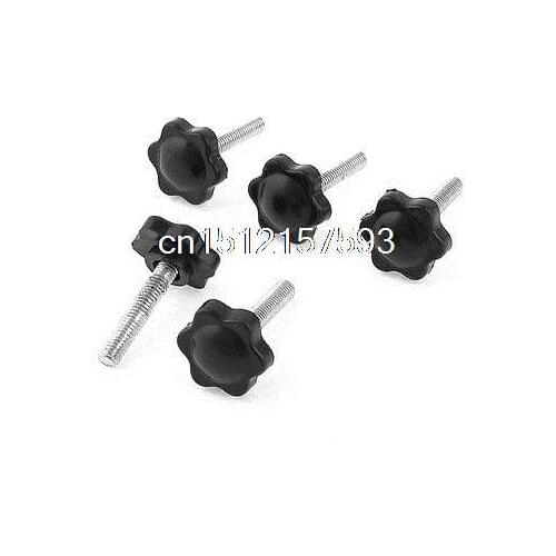 43mm Height M6 x 30mm Thread Pentagram Head Clamping Knob Grip 5 Pcs