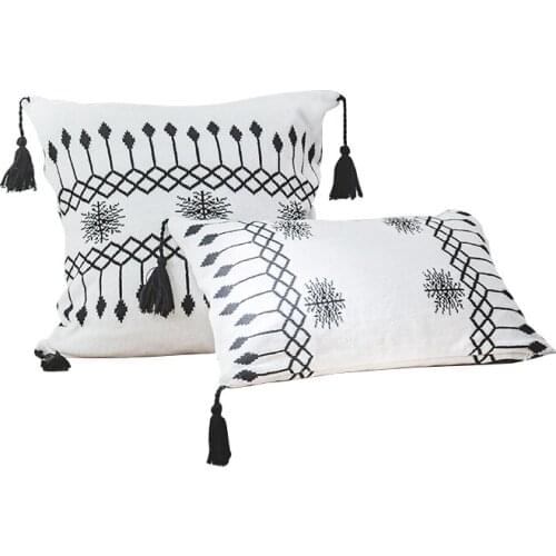 45x45/50x30cm black white geometric bohemian cushion cover sofa cotton knitted pillowcase tassel fringes throw pillow cover