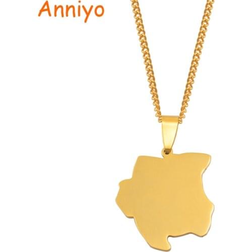Anniyo Gold Color Suriname Map Pendant Necklaces Stainless Steel Sranan Sarnam Jewelry Ethnic Gifts #062521