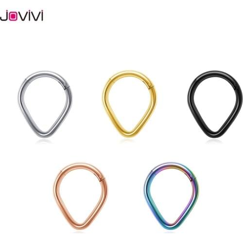 Jovivi Stainless Steel Waterdrop Nose Septum Ring 16Ga Hinged Clicker Seamless Nose Piercing Jewelry Fits Septums Ear Lobe Helix