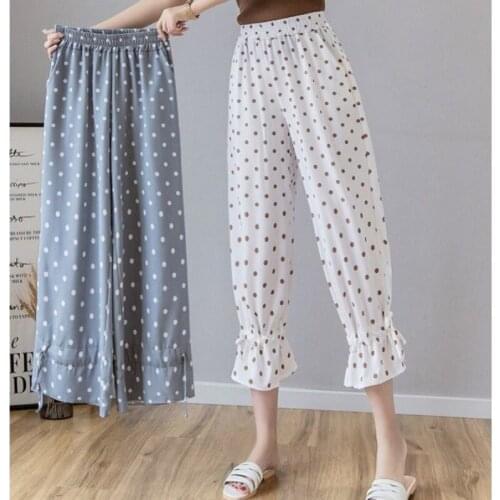 Large Size Dot Print Lantern Bloomers Pants Women High Waist Ankle Length Bandage Tie Trousers Wide Legs Plus Size Summer Pants