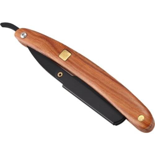 AD-Stainless Steel Straight Edge Razor Folding Shaver Knife Barber Razor Wooden Handle Facial Hair Eyebrow Beard Shave Shaving T