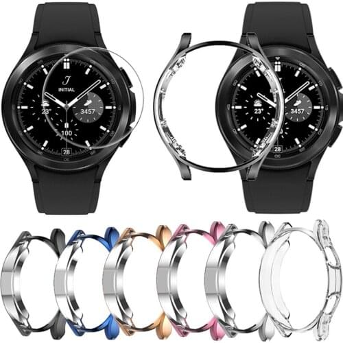 Plating TPU Case & Screen Protectors for Samsung Galaxy Watch 4 Classic 42mm 46mm Soft Protective Cover Shell Bumper Cases