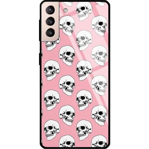 Gothic Skull Pastel Goth Aesthetic Tempered Glass Phone Case For Samsung Galaxy S20 FE S21 Ultra Note20 S8 S9 10 Plus Note10