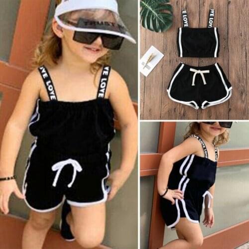 Baby Girls Kids Sunsuit Clothes Solid Color Sling Tops + Pants Clothes Summer Fashion Children Girl Clothing Set