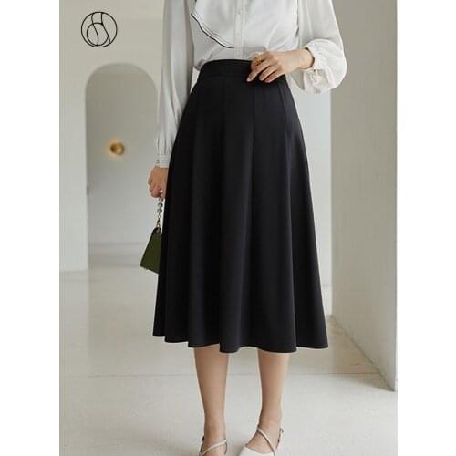 DUSHU Elegant black long skirt pleated skirt Women plus size vitnage white high waist skirt Female autumn winter a-line skirt