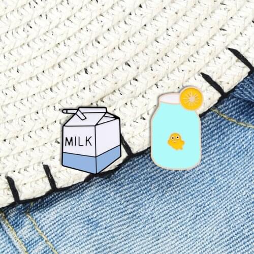 Mini Milk Juice Enamel Pins Denim Shirts Backpack Lapel Pin Blue Milk Paper Box Drink Bag Badge Cartoon Jewelry Gifts For Kids