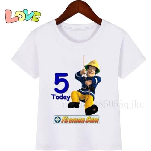 Kids Fireman Sam Birthday Number 1~10 Cartoon Print Children Clothes T-shirts Boy&Girl Write Name Funny Gift Tshirt Baby