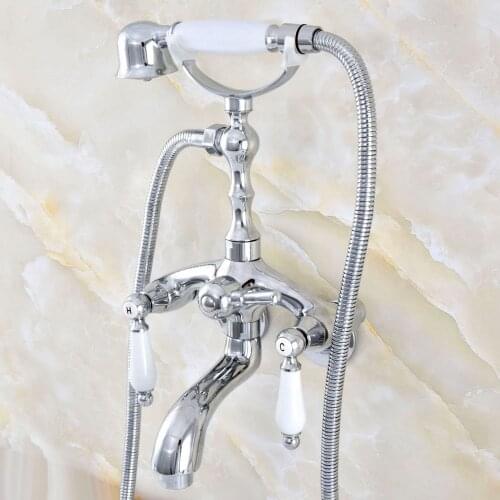 3-3/8" Bathtub Faucets Chrome Brass Bathroom Faucet Mixer Tap Wall Mounted Hand Held Shower Head Kit Shower Faucet Sets Nqg401