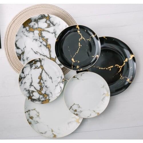 Ceramic Dinner Plate Marble Food Plates Home Tableware Gold Inlay Porcelain Nordic Dessert Steak Salad Snack Cake Plates Dishes