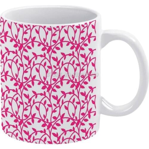 Pink Vine Print Coffee Mugs Ceramic Personalized Mugs 11 Oz White Mug Tea Milk Cup Drinkware Travel Mug Preppy Southern Prep