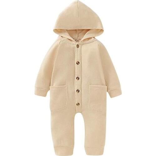 0-18M Infant Baby Boy Girl Kid Pocket Hooded Romper Autumn 100% Cotton Clothes Set
