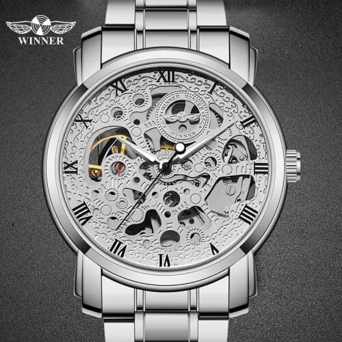 Top Brand WINNER Men Silver Clocks Automatic Male Watch Steel Strap Watch Fashion Gifts For Boy Relogio Masculino 2020 New