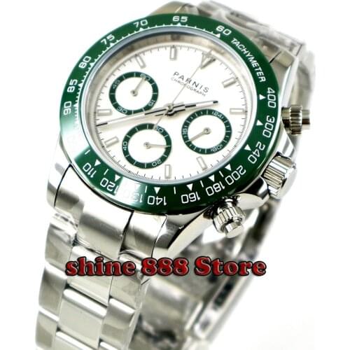 39mm PARNIS White dial sapphire crystal solid full Chronograph quartz mens watch Luxury Pilot Sapphire Crystal Wrist Watch men