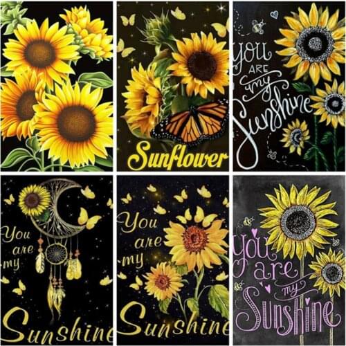 Yujohom Full Square Diamond Art Painting Sunflower Kit 5D Needleowrk Diamond Embroidery Mosaic Butterfly Flower Home Decoration