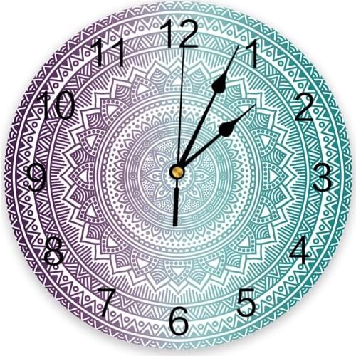 Purple Turquoise Mandala Geometric Gradient Wall Clock Modern Design Hanging Watch for Home Decoration Home Living Room Wall Art