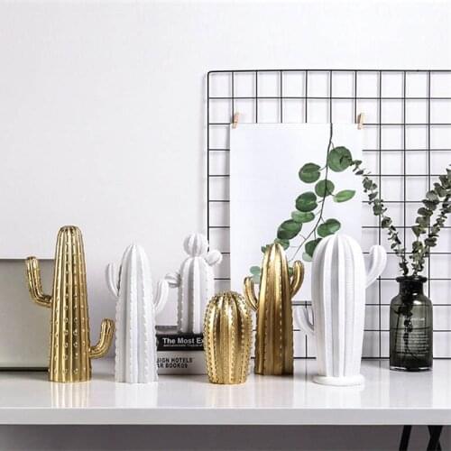 Nordic Resin White Cactus Figurine Creative Plant Statue Ornament Home Interior Desk Sculpture Modern Art Decoration Accessories