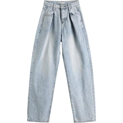 2021 New Blue Jeans High Waist Spring Streetwear Vintage Straight Pants Versatile Baggy Wide Leg Fashion Femme Denim Trouser