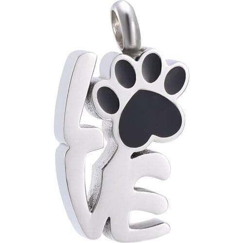 CMJ9965 5 Colors Love Paw Urn Necklace for Ashes - Stainless Steel Cremation Pendant In Memory of Loved Dog Cat