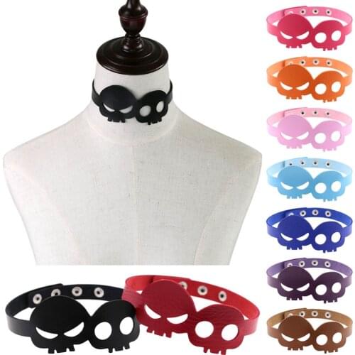 Gothic Skeleton Necklace Hollow Out Double Skull Colorful Pu Leather Fashion Cool Punk Hip Rock Necklace Statement Jewelry New