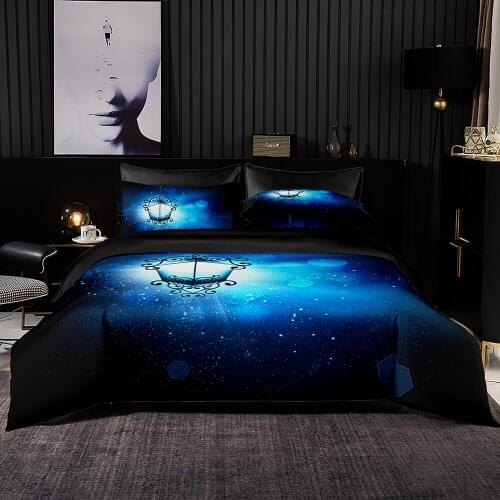 Modern Style Duvet Cover Set With Pillowcase210x210 Quilt Cover,260x220 Blanket Cover,Bright Blue Light Pattern Bedding Set