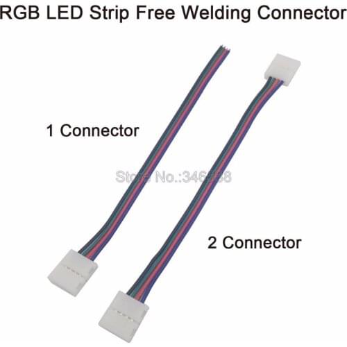 RGB LED Strip Connector 4pin 10mm Free Welding Connector with 15cm Wire Cable 5pcs/lot for Non-waterproof 5050 SMD RGB LED Strip
