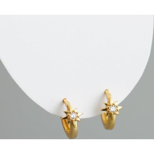 Anise Star Small Hoop Earrings Women Fine 925 Sterling Silver Hug Earrings Round Small Charm Simple Fine Jewelry Girl Gift